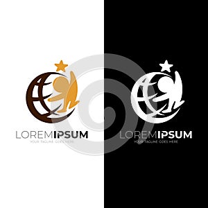 Globe logo and people care design combination, earth logos