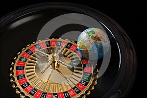 The globe lying on the roulette wheel