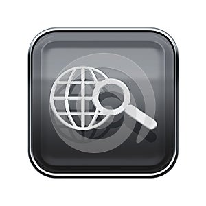 globe and magnifier icon glossy