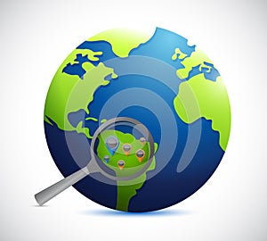 Globe magnify location illustration design