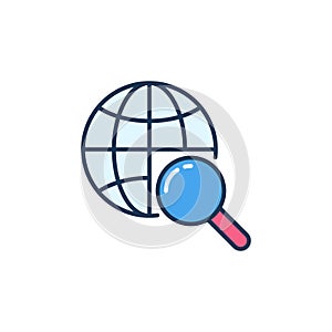 Globe with Magnifying Glass vector concept colored icon or sign