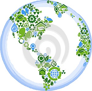 Globe with many ecology icons