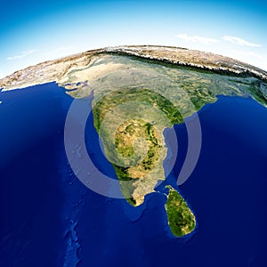 Globe map of Asia, satellite view, geographical map, physics. Cartography, relief atlas. India, Sri Lanka, Pakistan,