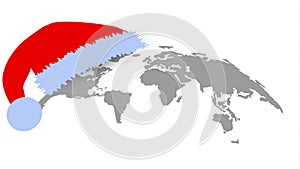 Globe Map in Flat Design. Christmas Concept