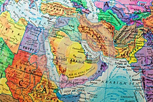 Globe Map of Middle East Countries, close-up photo