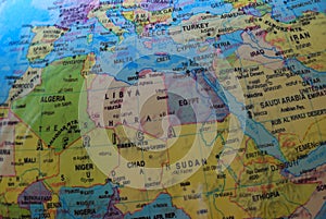 Globe map of North Africa and the Middle East photo