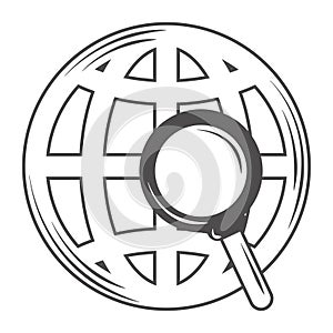 Globe map world and magnifying glass searching icon