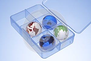 Globe Marbles in Plastic Container