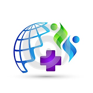 Globe medical care people logo icon on white background