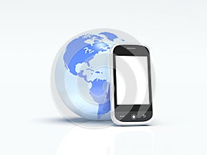 Globe and mobile phone isolated on white. 3d