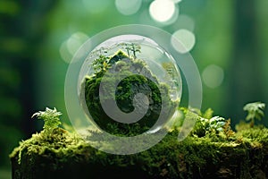 Globe On Moss In Forest, Illustrating Environmental Earth Day Concept