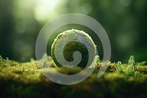 Globe On Moss In Forest, Illustrating Environmental Earth Day Concept