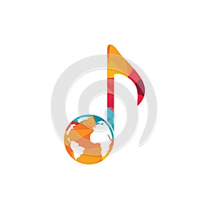 Globe and music note icon logo design.