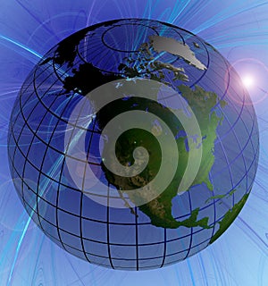 Globe Natural Color North America Focus on Swirl Background