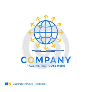 globe, network, arrow, news, worldwide Blue Yellow Business Logo
