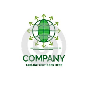 globe, network, arrow, news, worldwide Flat Business Logo templa