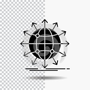 globe, network, arrow, news, worldwide Glyph Icon on Transparent Background. Black Icon