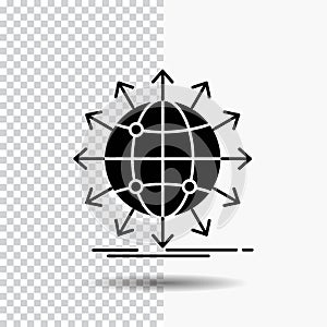 globe, network, arrow, news, worldwide Glyph Icon on Transparent Background. Black Icon photo