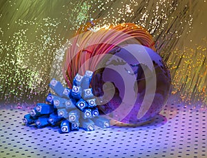 Globe with network cables and servers