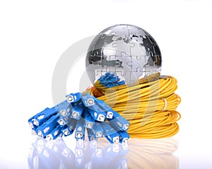 Globe with network cables and servers