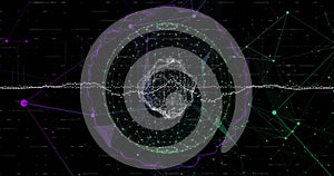 Globe of network of connection against black background