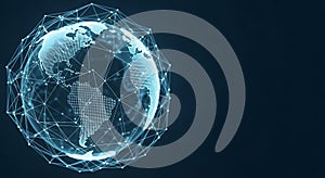 digital earth globe with network connection, futuristic technology concept, global communication and connectivity, blue and white