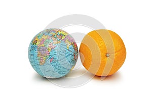 Globe and orange isolated