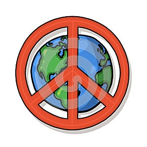 Globe with peace sign illustration isolated on white background