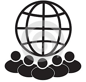 Globe and people icon on white background. world community sign. flat style