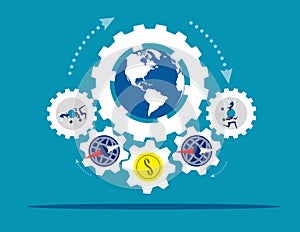 Globe people with money spinning economic. Concept business vector illustration, Coin or money, Direction, Capitalism photo