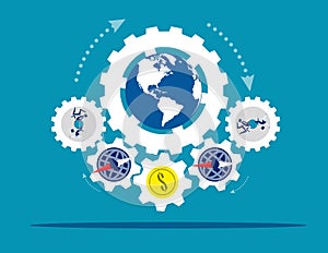 Globe people with money spinning economic. Concept business vector illustration, Coin or money, Direction, Capitalism