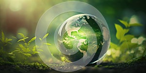 globe of planet earth with green continents in nature as environmental conservation and sustainability concept