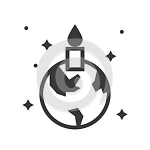 Globe or planet earth icon with candle , pray for world concept