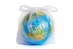 Globe in polyethylene plastic disposable bag