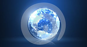 Globe. Polygonal wireframe mesh earth globe with. Global connection technology