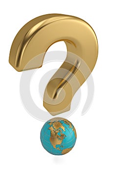 Globe question mark on white background. 3D illustration.