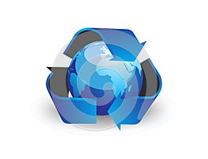 Globe with recycle arrow symbo