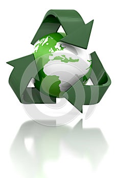 Globe with recycling icon