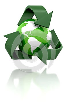 Globe with recycling icon