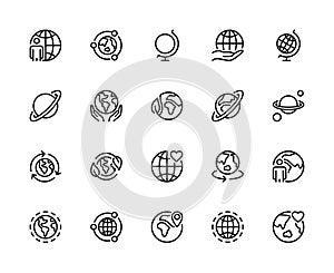 Globe related outline vector linear icons.Premium pack of globe icons on white background. Globe symbol vector icon set