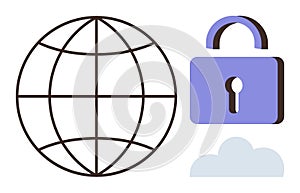 Global Internet Security with Lock and Cloud Visual Representation