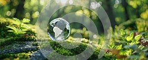 The globe resting gently on moss in a serene forest setting AI generated image