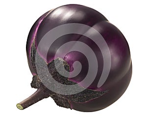 Globe ribbed  eggplant or aubergine Solanum melongena fruit, whole, isolated