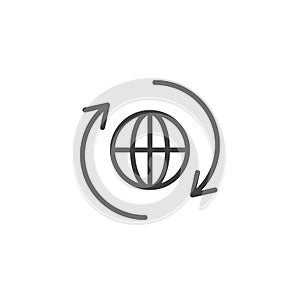 Globe and rotation arrows outline icon