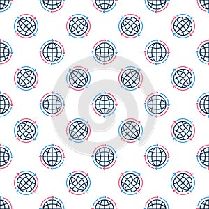Globe with Round Arrows vector colored seamless pattern