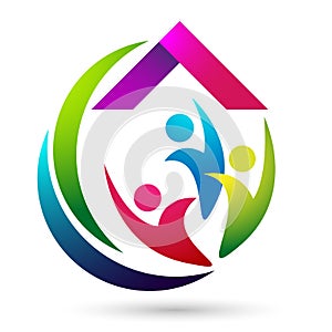 Globe save world earth People care kids children  taking care people save protect family care logo icon element vector desing