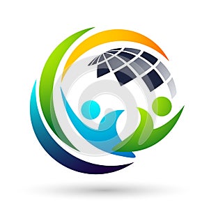 Globe save world earth People care kids children  taking care people save protect family care logo icon element vector desing