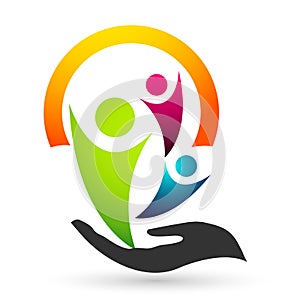 Globe save world People care Hands taking care people save protect world earth care logo icon element vector on white background