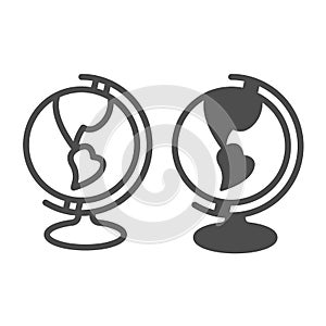 Globe, school, geography, earth, continent line and solid icon, education concept, sphere vector sign on white