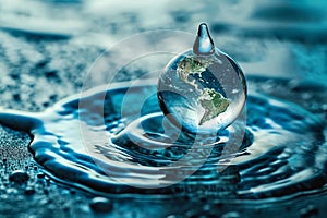 globe in the shape of a water drop, photorealistic illustration for world water day